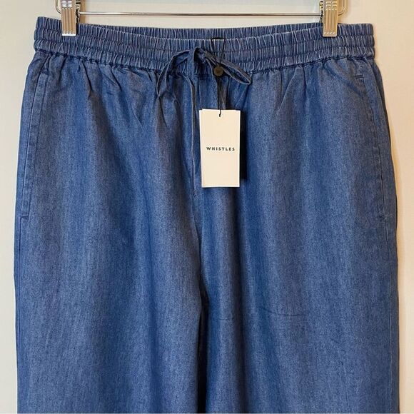 Whistles Lucy Chambray Barrel Trouser Tapered Pants Trip Cotton Blue 12 US NWT - Picture 3 of 13